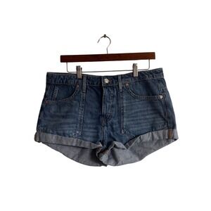 We The Free Free People Blue Denim Button Fly Patch Pocket Cuffed Shorts 29